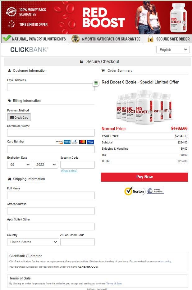 Secure online checkout page for supplement purchase